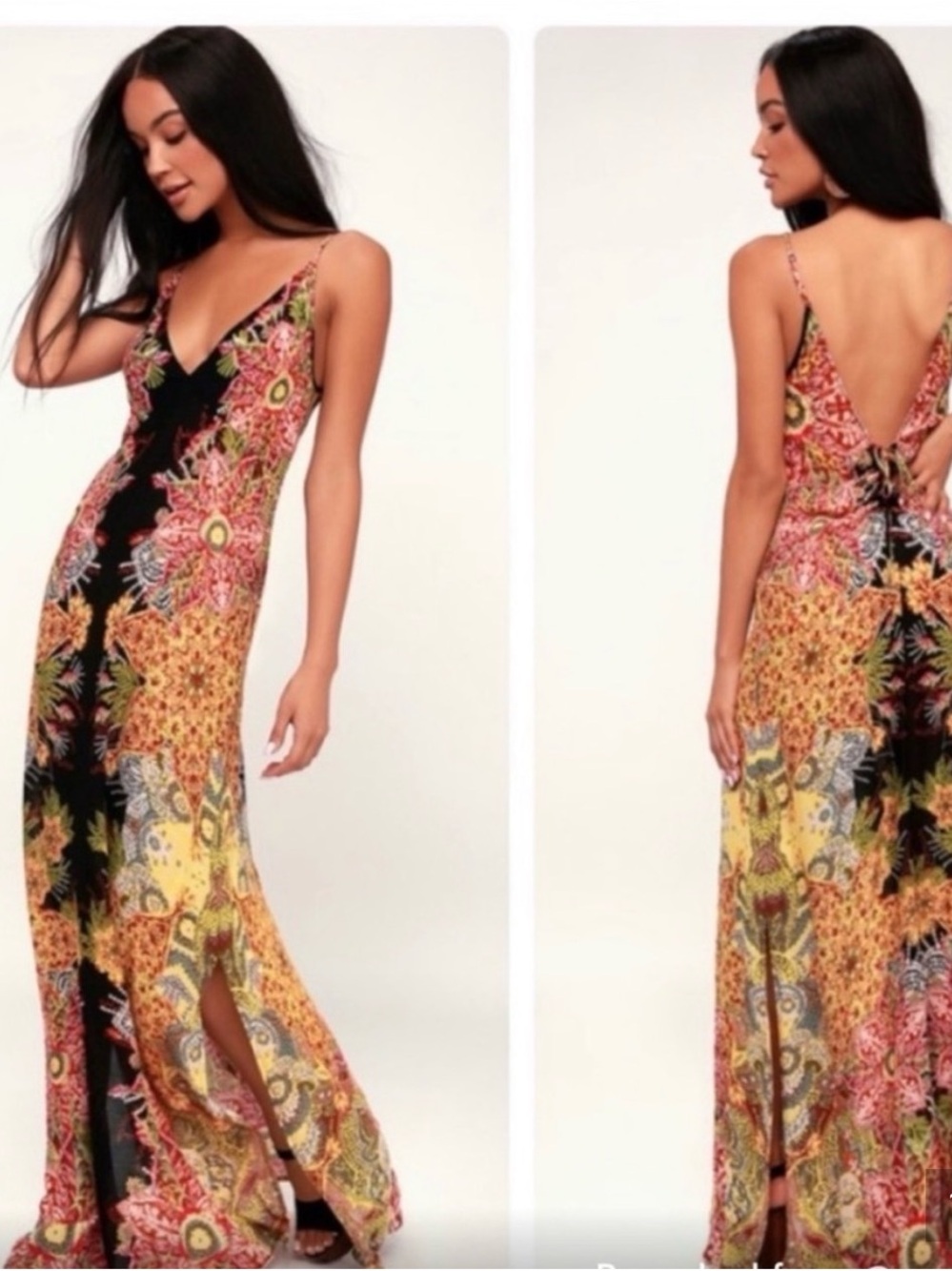 Free People Multicolor Floral Maxi Dress - Black, Yellow, Pink - Picture 1 of 4